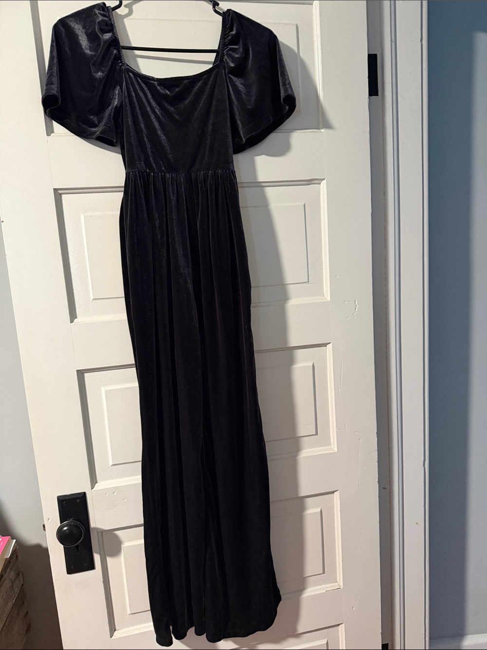 Black Velvet Jumpsuit with Puff Sleeves